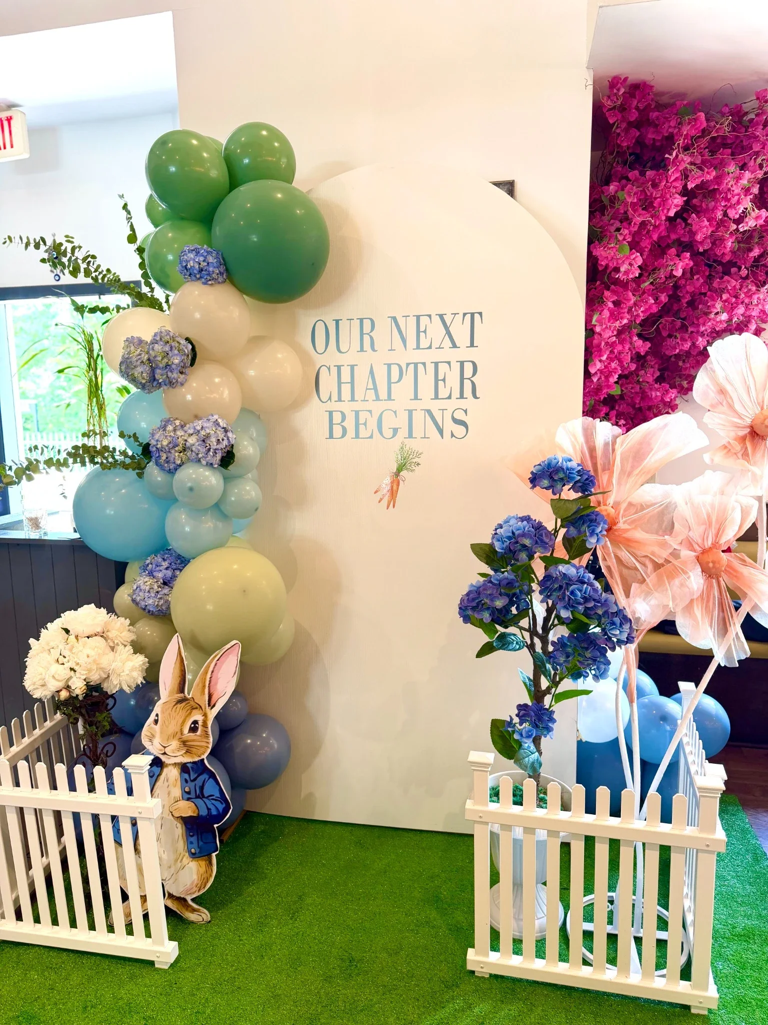 Peter Rabbit Baby Shower theme balloon backdrop arch in NJ