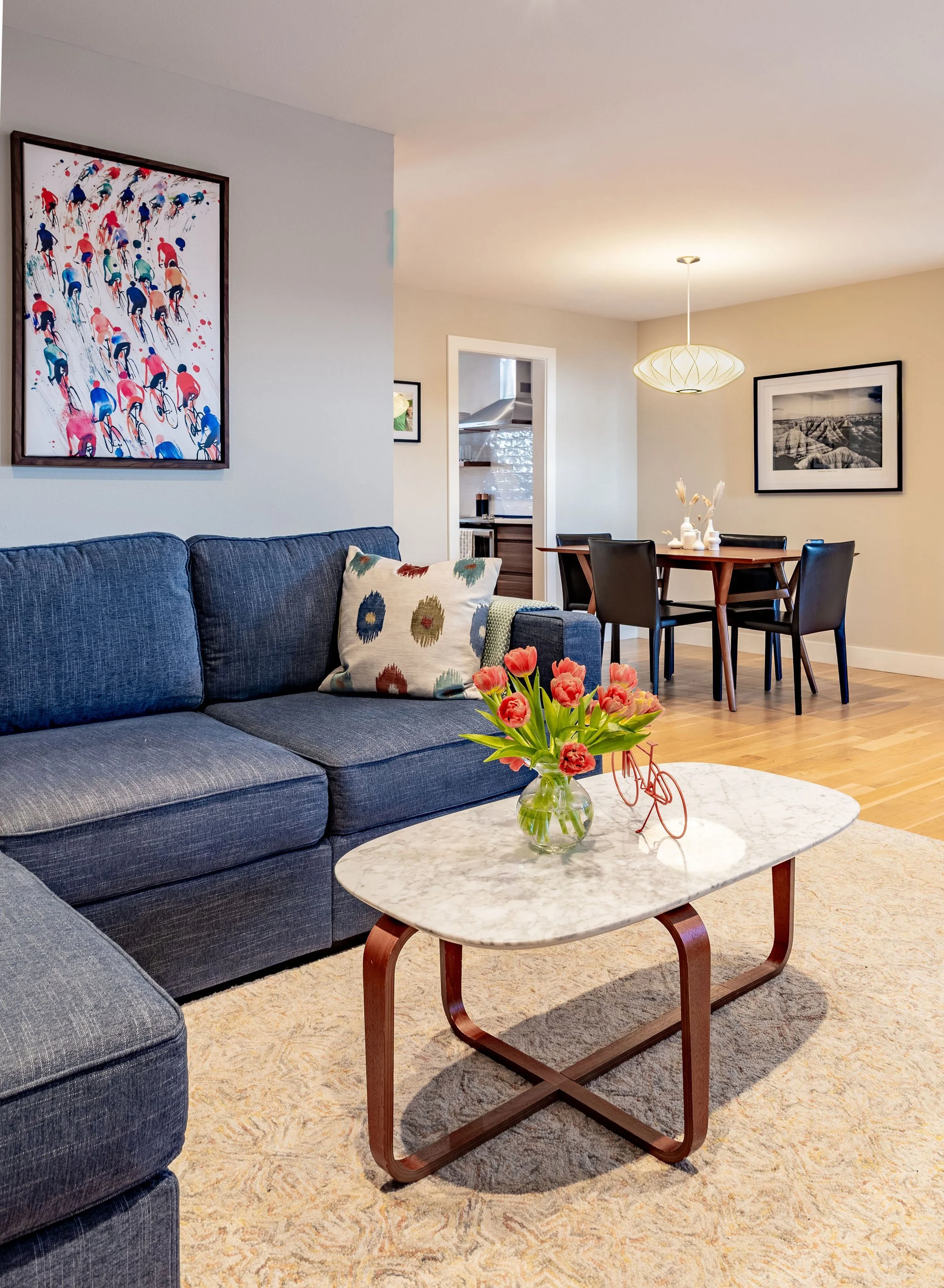 While on the smaller side, the open concept design works well for this divorced dad of two.