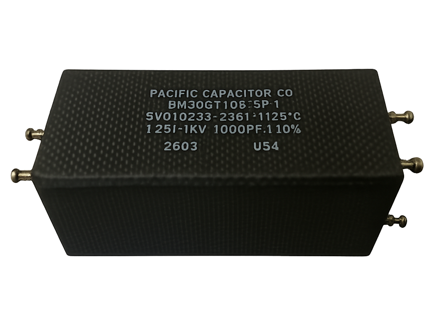 SN Series high voltage mica capacitor with potted enclosure, providing durable insulation and stable performance for demanding industrial and defense applications.