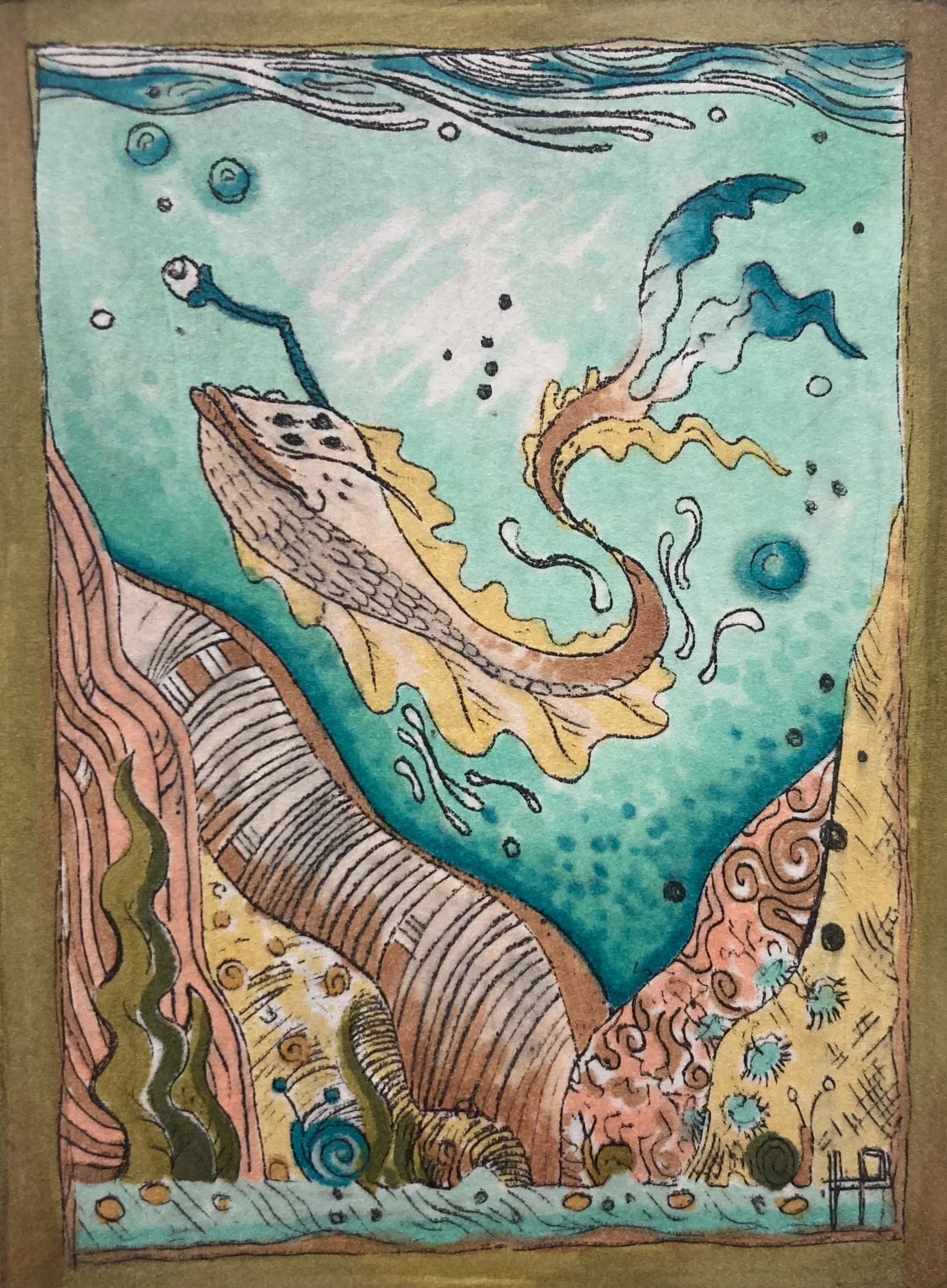 Under Da Sea Eh? - Intaglio print with marker