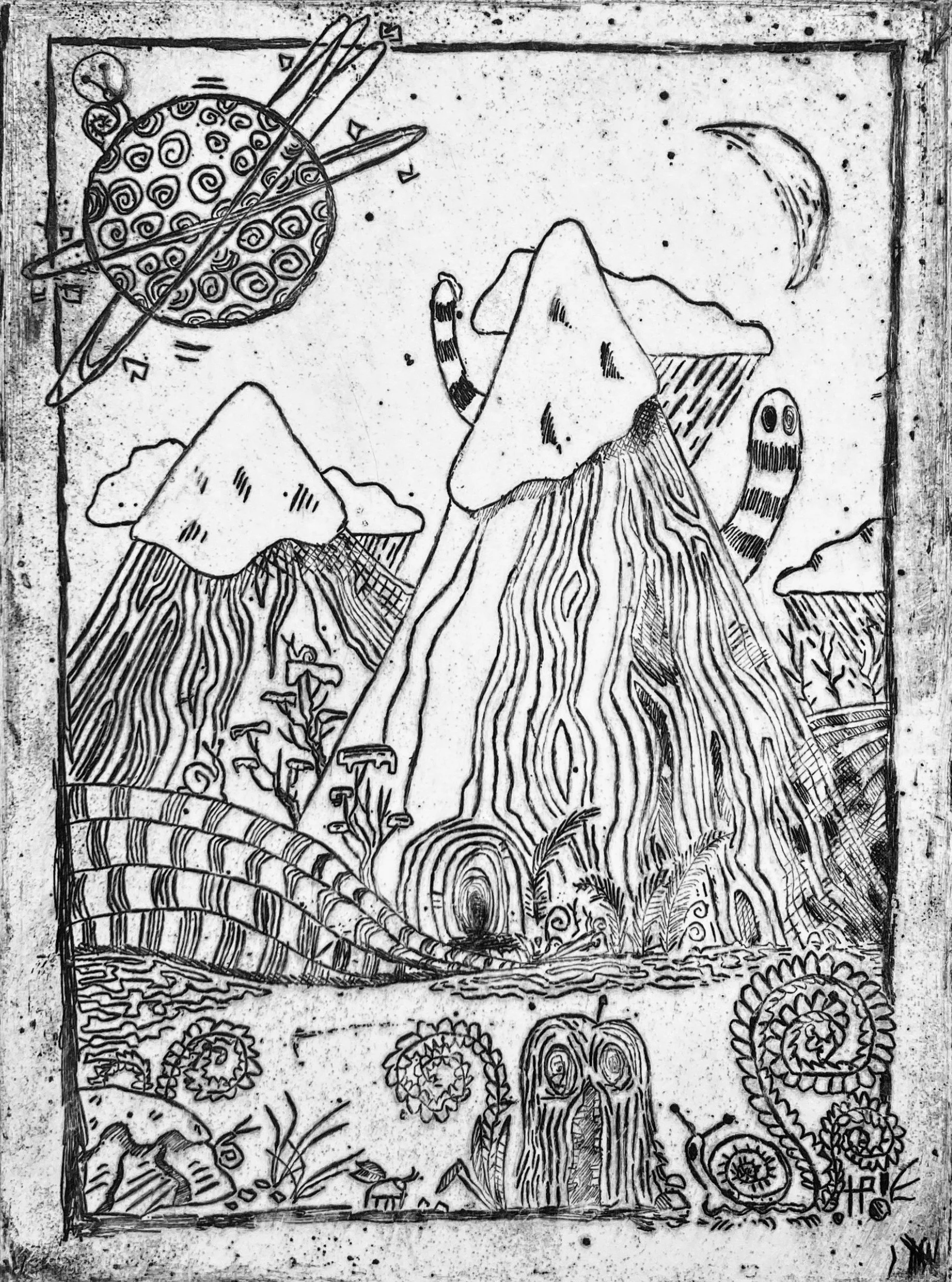 Test print of intaglio etching