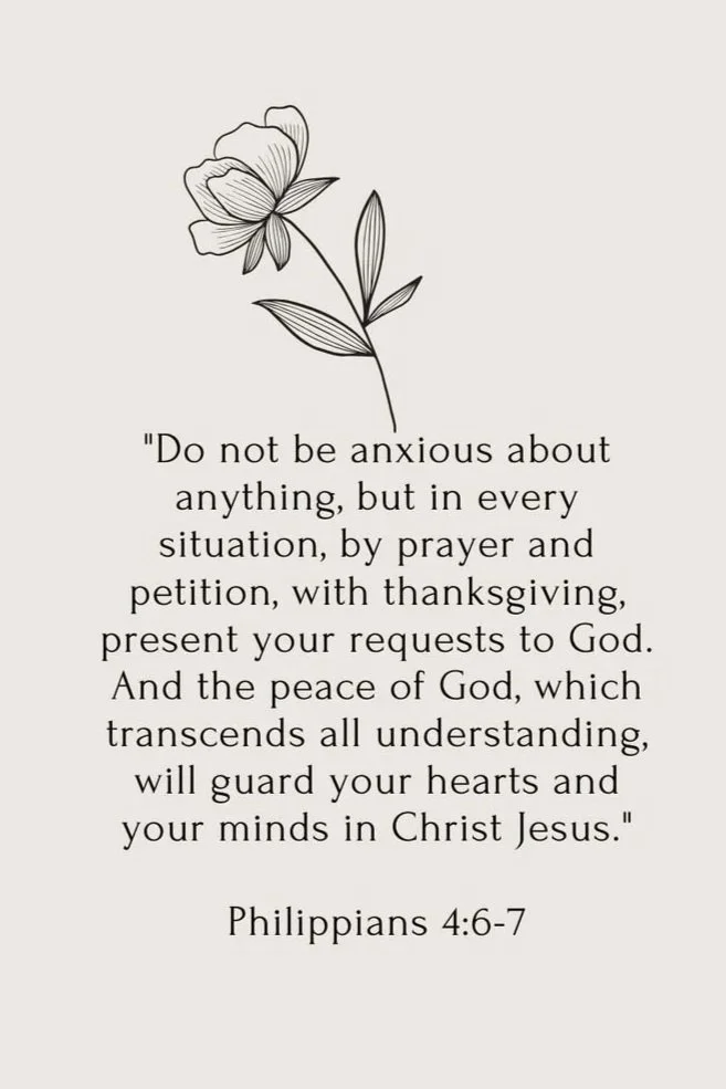 Philippians 4:6-7 Bible verse about prayer, anxiety, and experiencing God's peace.