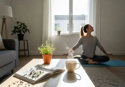 Woman Practicing Yoga at Home
