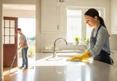 Couple Cleaning Kitchen Together