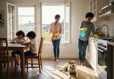 Family Cleaning Together