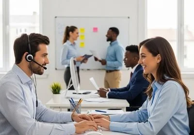 Customer service team working in a modern office