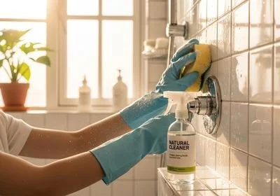 Cleaning shower with natural cleaner