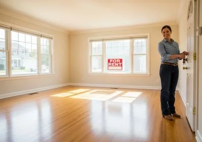 Woman opening door to rental property