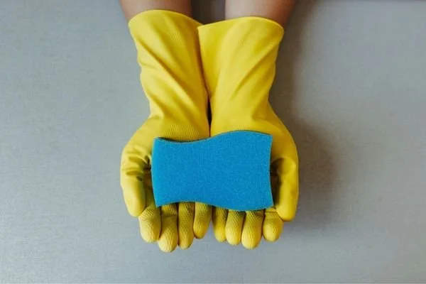 gloves holding a sponge