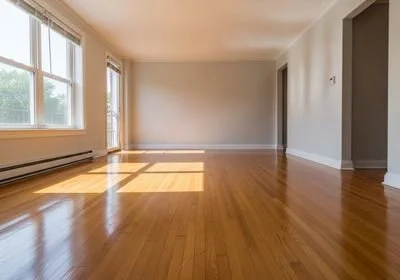 Bright Empty Living Room with Hardwood Floors