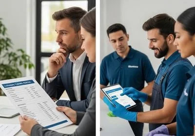 Office and Cleaning Staff Reviewing Schedules