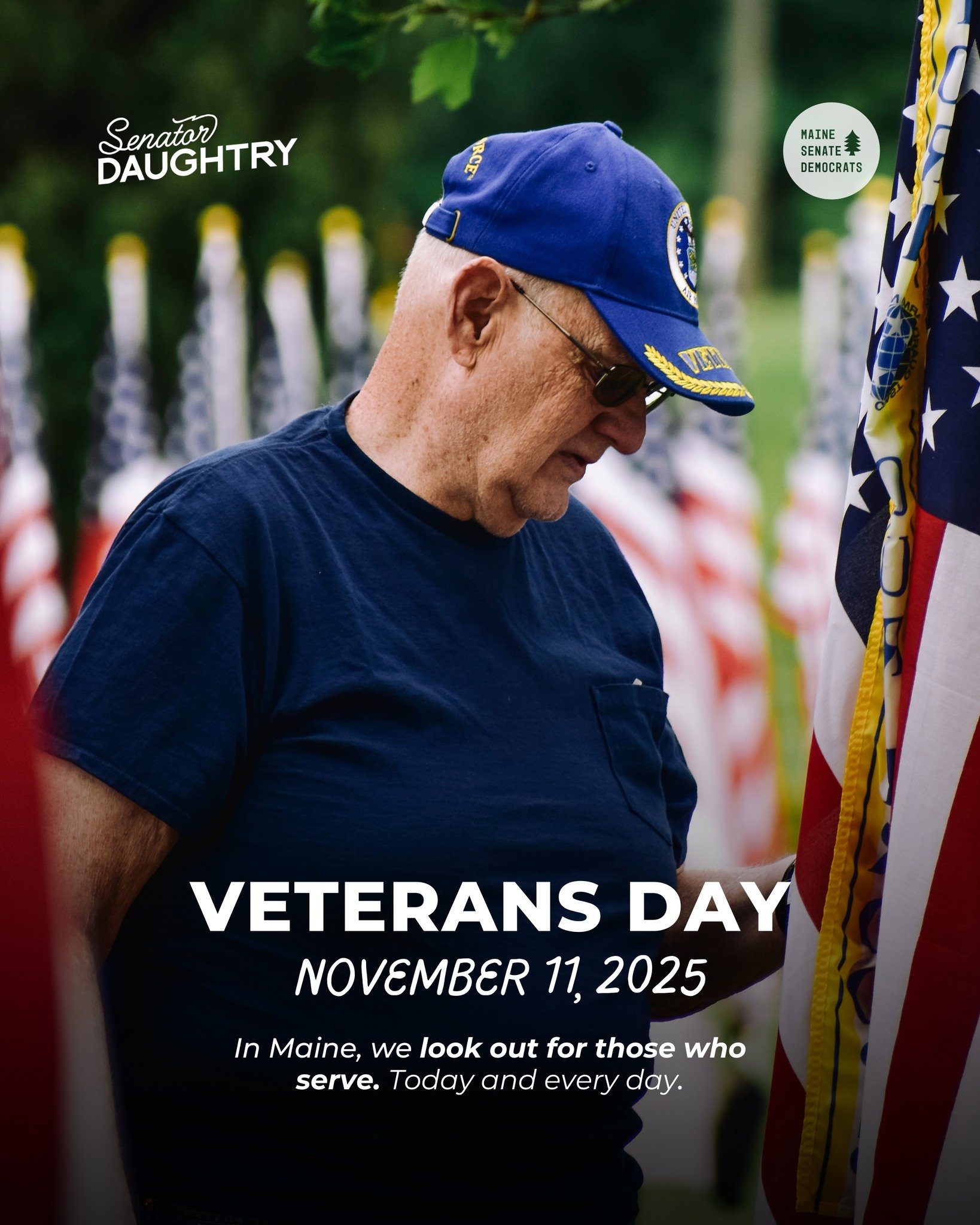 On Veterans Day, we honor the generations of Americans who&rsquo;ve answered the call to serve &mdash; including the nearly 100,000 Maine veterans living across our state today. A special thank you to my friends and family who have served. Thank you 