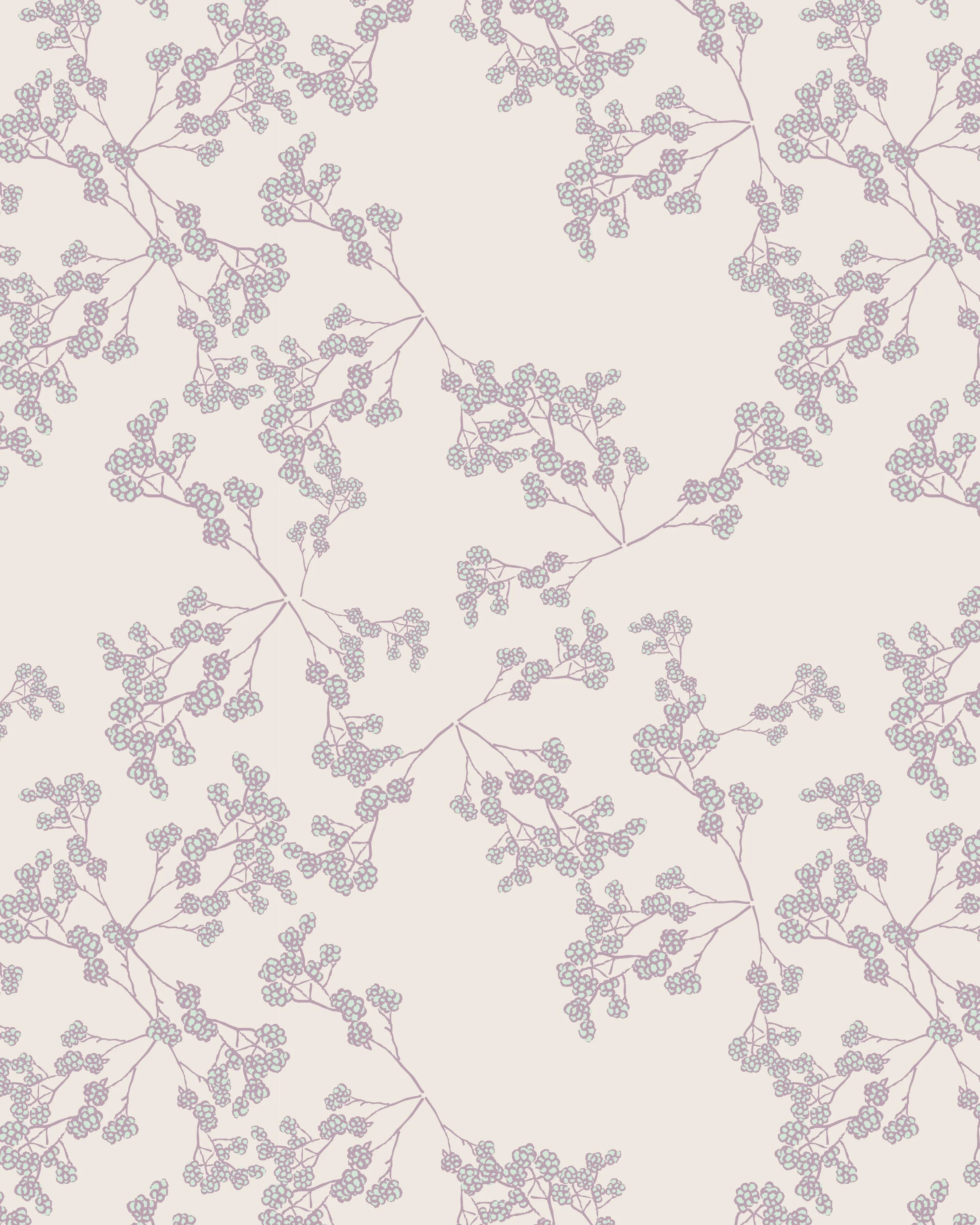 Pattern of purple, vine-like branches with small rounded clusters on a light background.