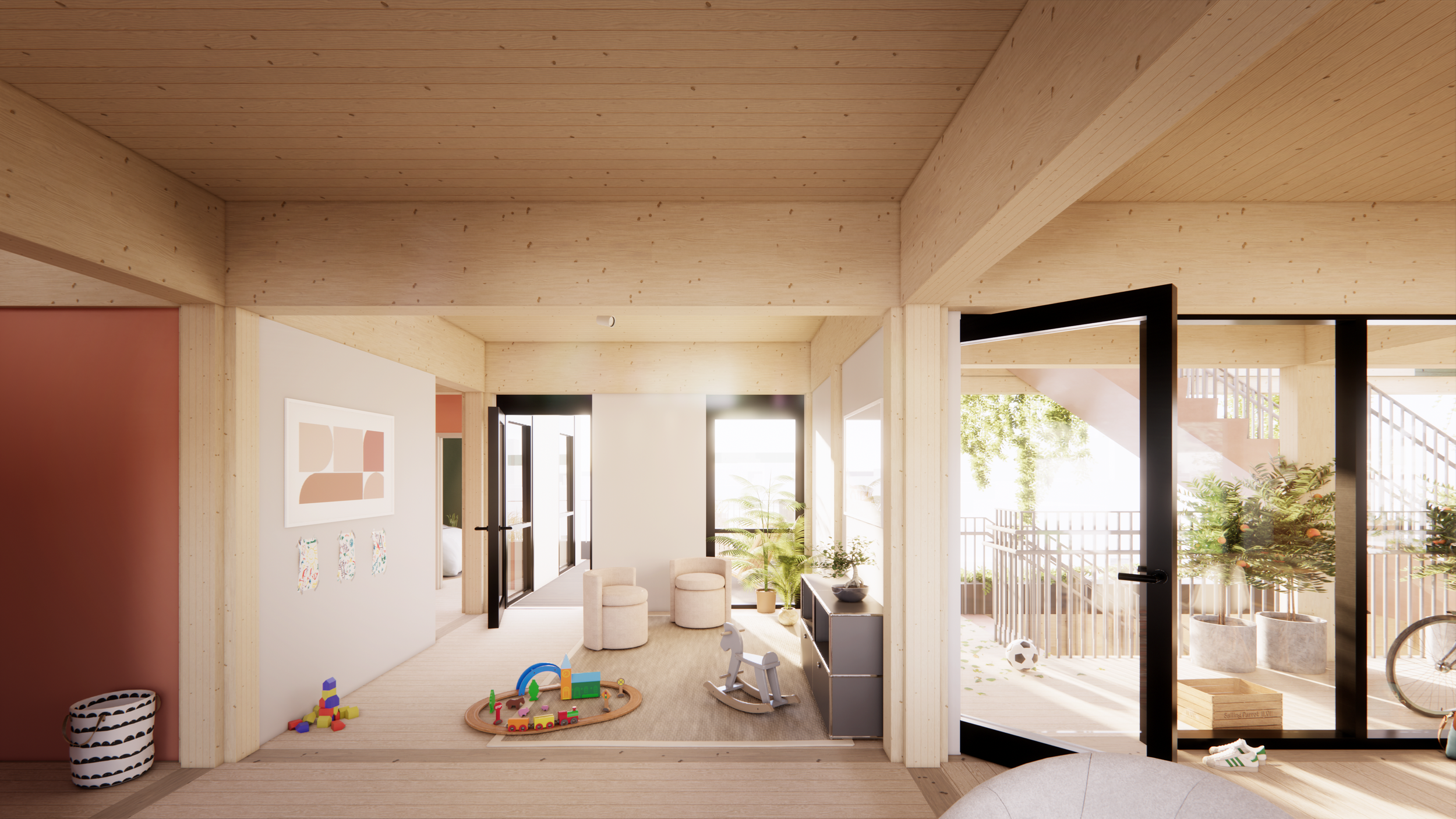 Interior of a timber apartment