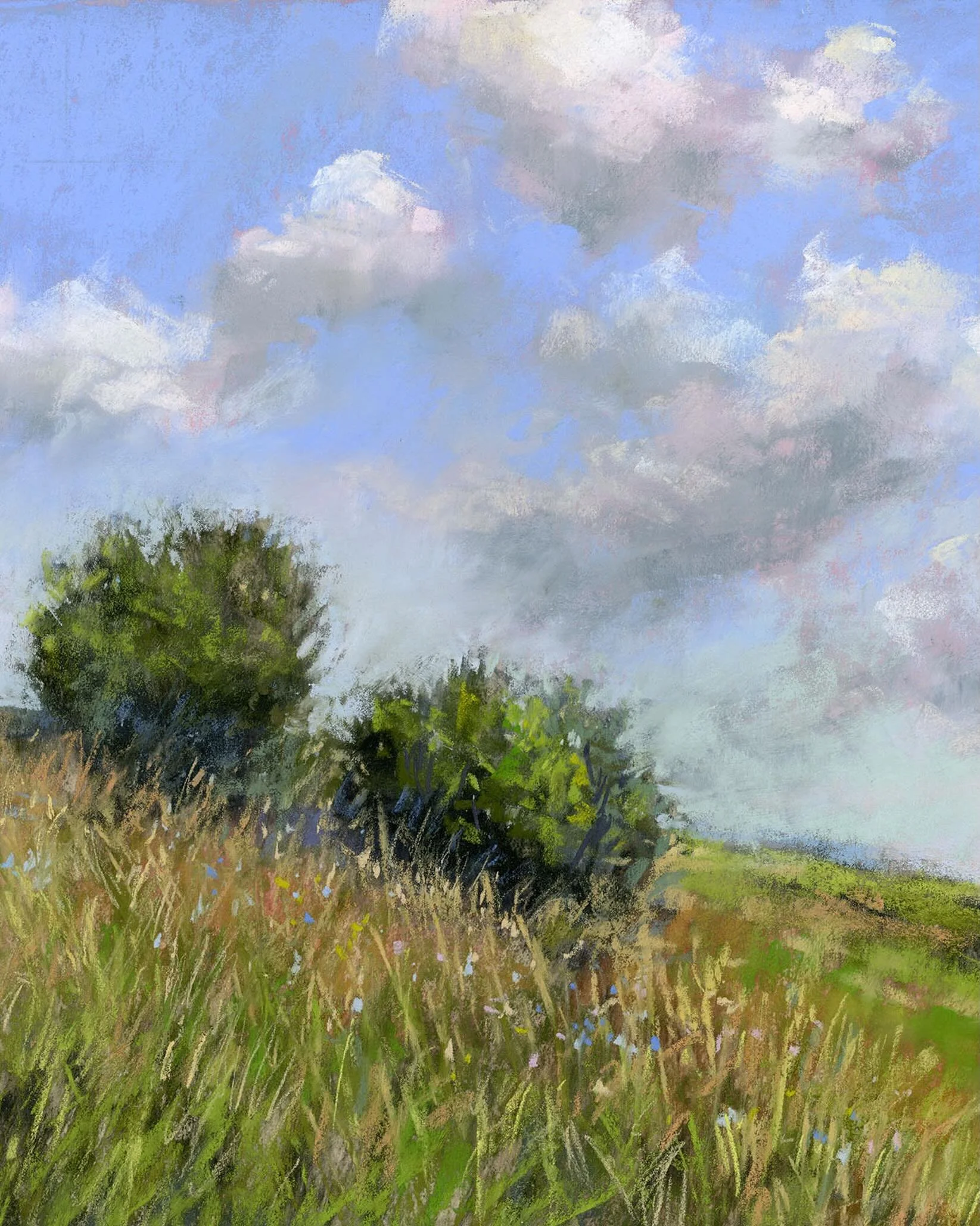 A quiet landscape for a quiet day. 🌾☁️

#softpastel #landscapeart #texasartist #fineart #sky