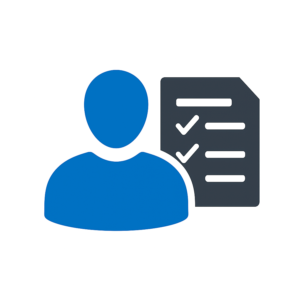 Icon of a person with a checklist document in the background.