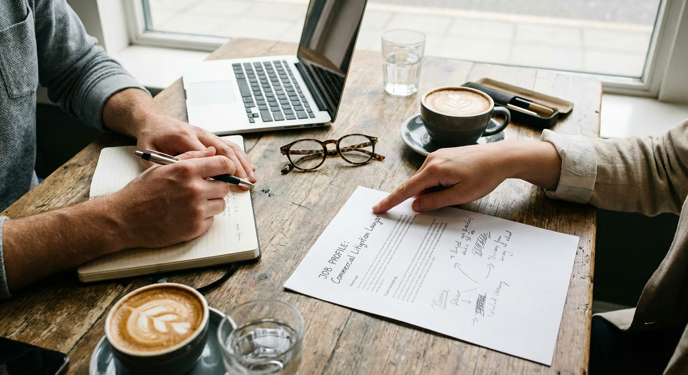 Photo definition of job description meeting with legal recruiter belgium