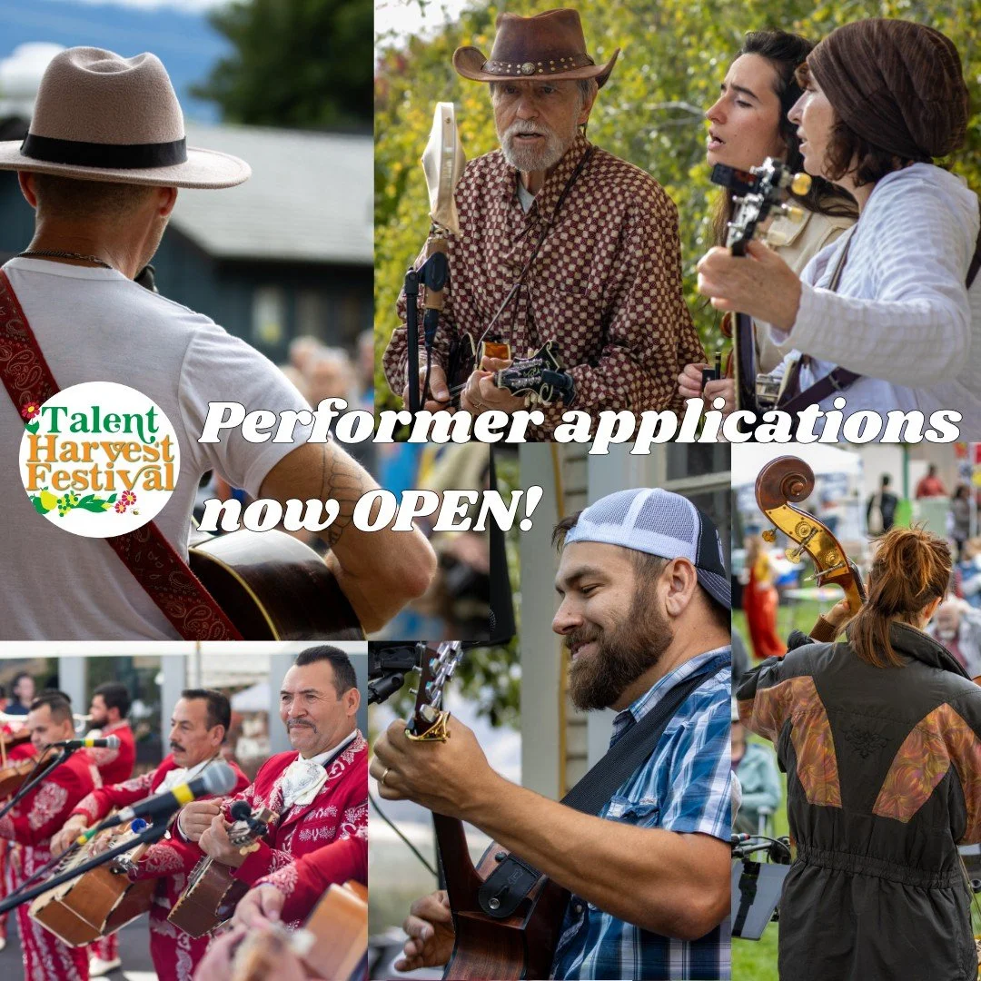 🎶 Musicians &amp; performers &mdash; your stage is calling. We're booking live acts for multiple performance areas throughout downtown Talent for the 2026 @talentharvestfestival  on October 3. 

With thousands of attendees and a full day of programm