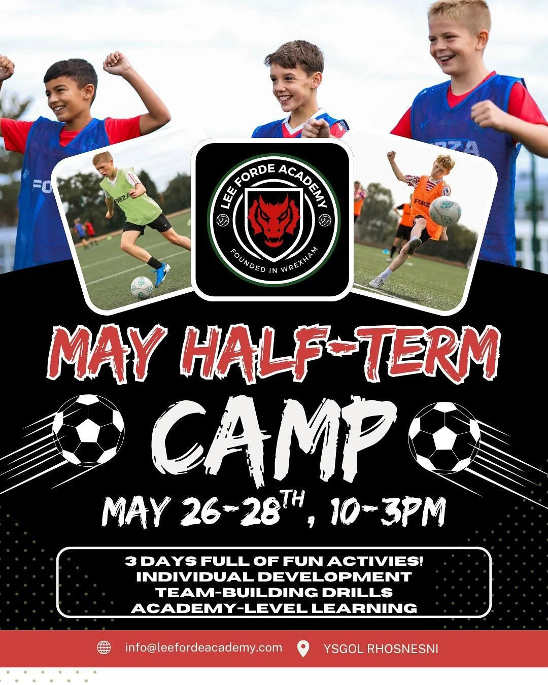 ⚽️ MAY HALF-TERM CAMP ⚽️

We are delighted to announce that we are back hosting another football camp in May Half-Term, from Tuesday 26th to Thursday 28th May! 😎

We were delighted to see the outcome of our last camp; with ever-growing attendance da