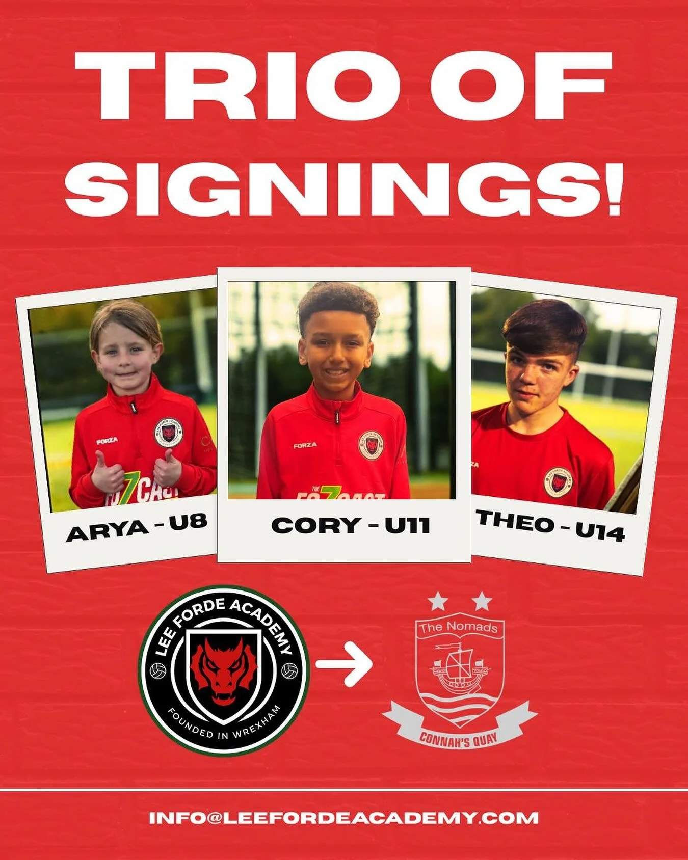 ✍🏻 THREE TO THE QUAY ✍🏻

Well&hellip; how about this!!! 

Not one&hellip; not two&hellip; but THREE of our academy players have been signed by Connah&rsquo;s Quay Nomands Academy for the 26/27 season! 🤩

All three players have displayed excellent 
