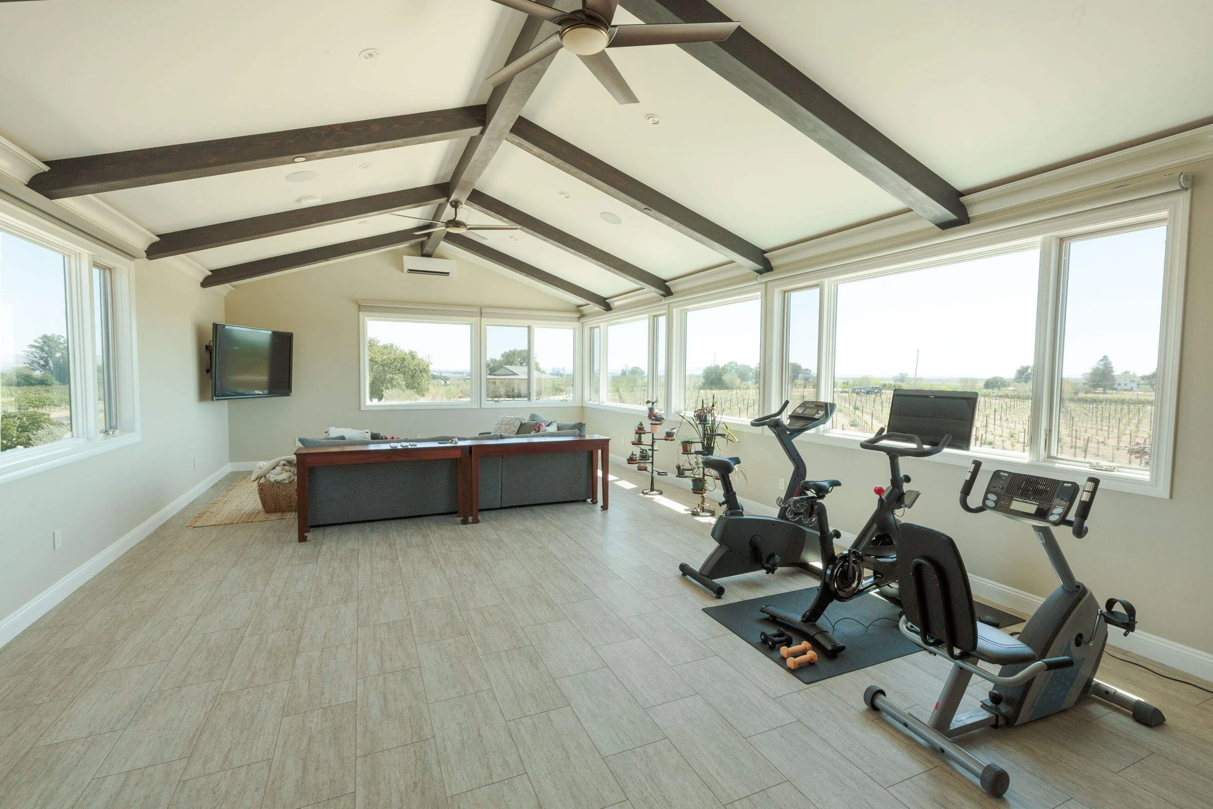 Gym and home office inside new construction Napa vineyard estate painted by Bay Area luxury painting company Chroma Colors.