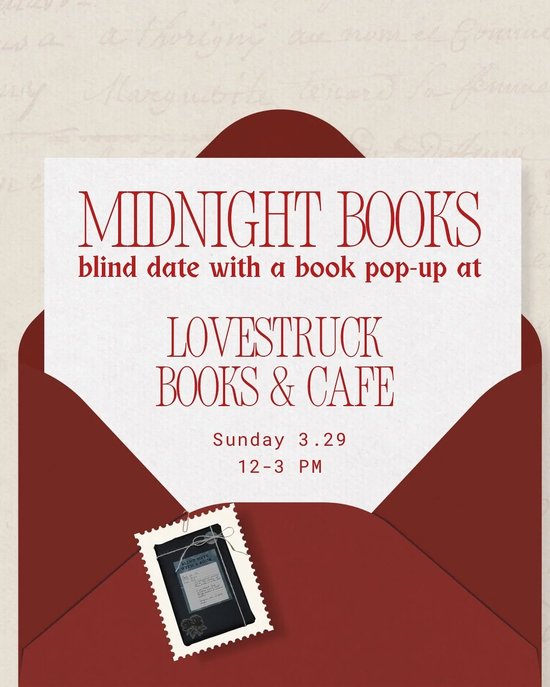 Our next pop up is at the one and only @lovestruckbooksandcafe ✨💌
.
You can find us from 12-3 on Sunday 3.29 with an abundance of curated blind dates with a book right inside Lovestruck! 
.
.
.
#midnightbooks #blinddatewithabook #lovestruckbooks #lo