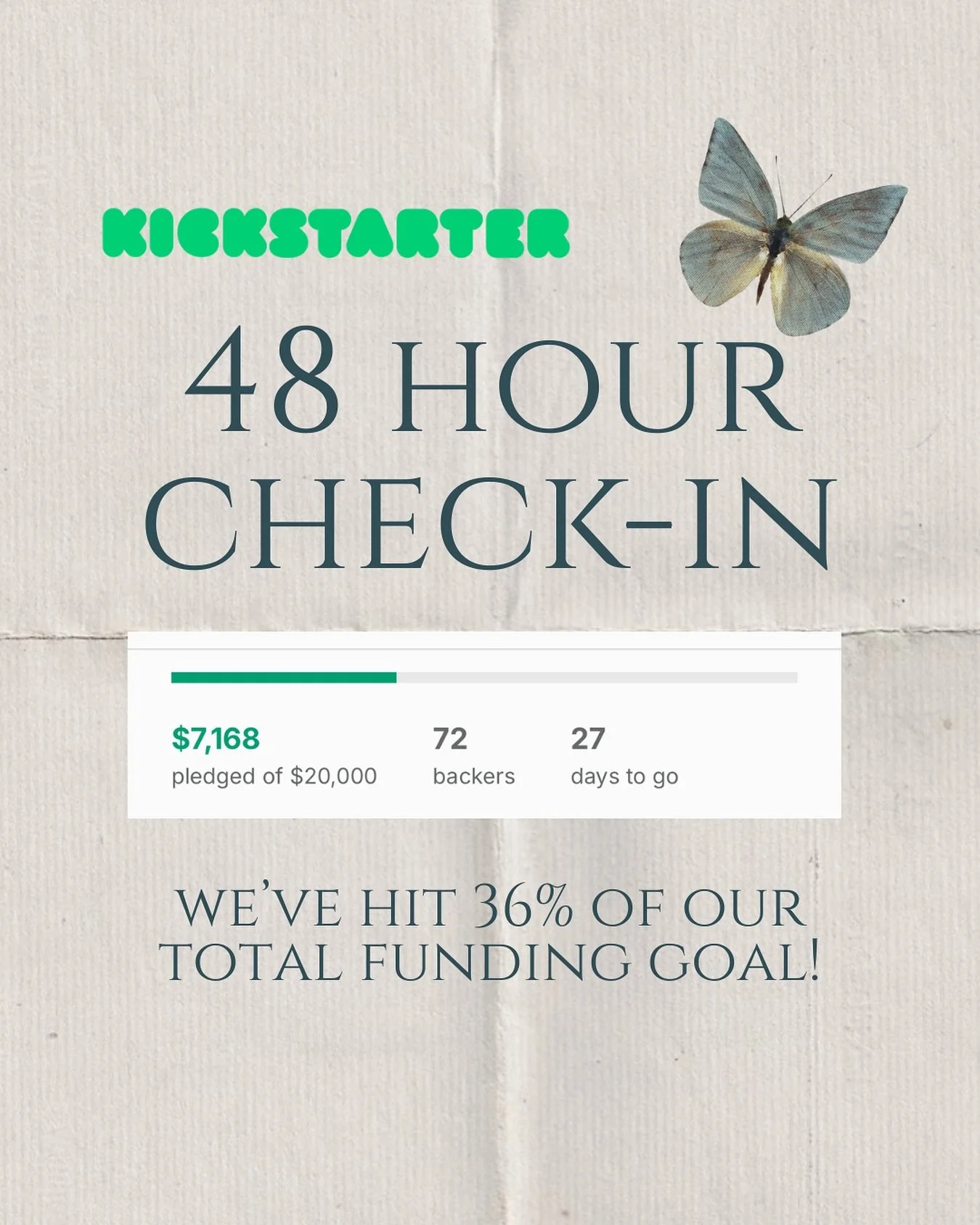 thank you thank you thank you!!!!! In just over 48 hours since we launched our Kickstarter, we&rsquo;ve reached 36% of our total funding goal! 🖤
.
All of you have showed up for us in such an incredible way and we are so so so grateful! Today has rea