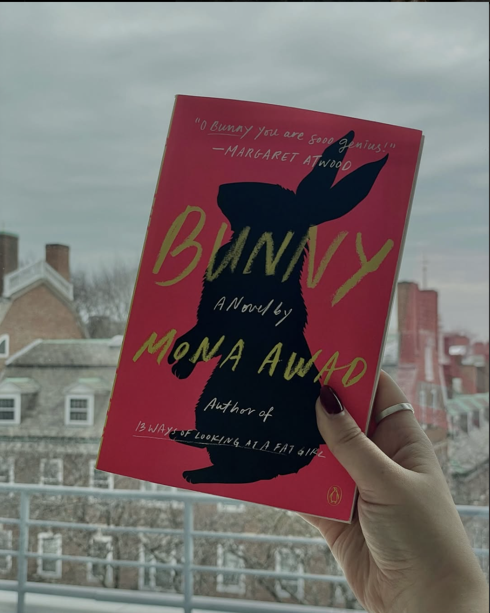 Hand holding book on window