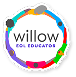 Willow EOL Educator logo with colorful circular border and stylized arms holding books