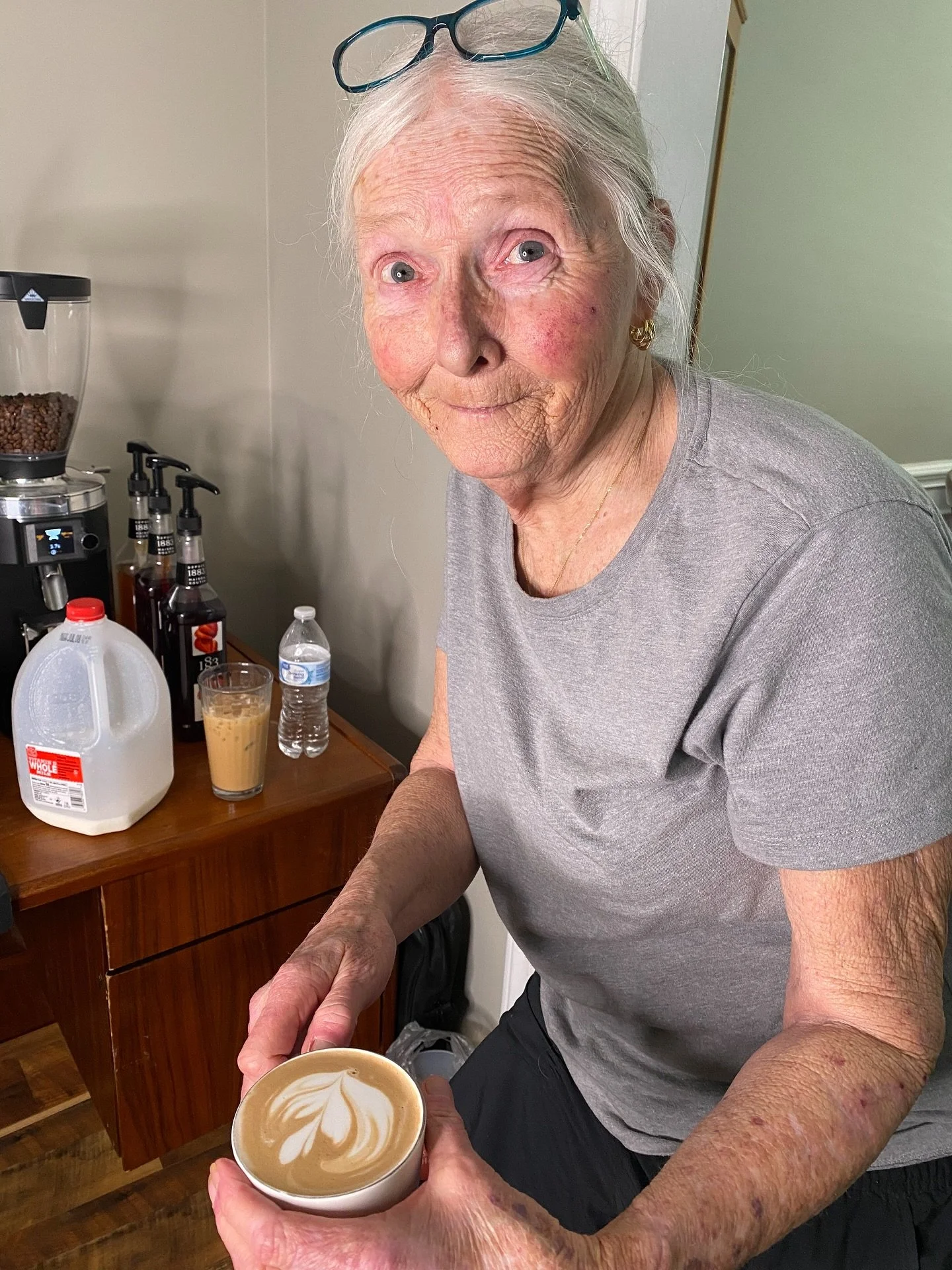That&rsquo;s one happy customer! ☀️

This is my Memaw, and today we served her a taste of summer: a Coconut Mocha 🌴🍫

She&rsquo;s been a black coffee drinker for years, but lately she&rsquo;s been exploring the latte life by test testing all the dr