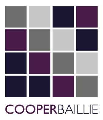 A grid of 16 squares in various shades of gray, purple, and black, with the text 'COOPER BAILLIE' at the bottom.