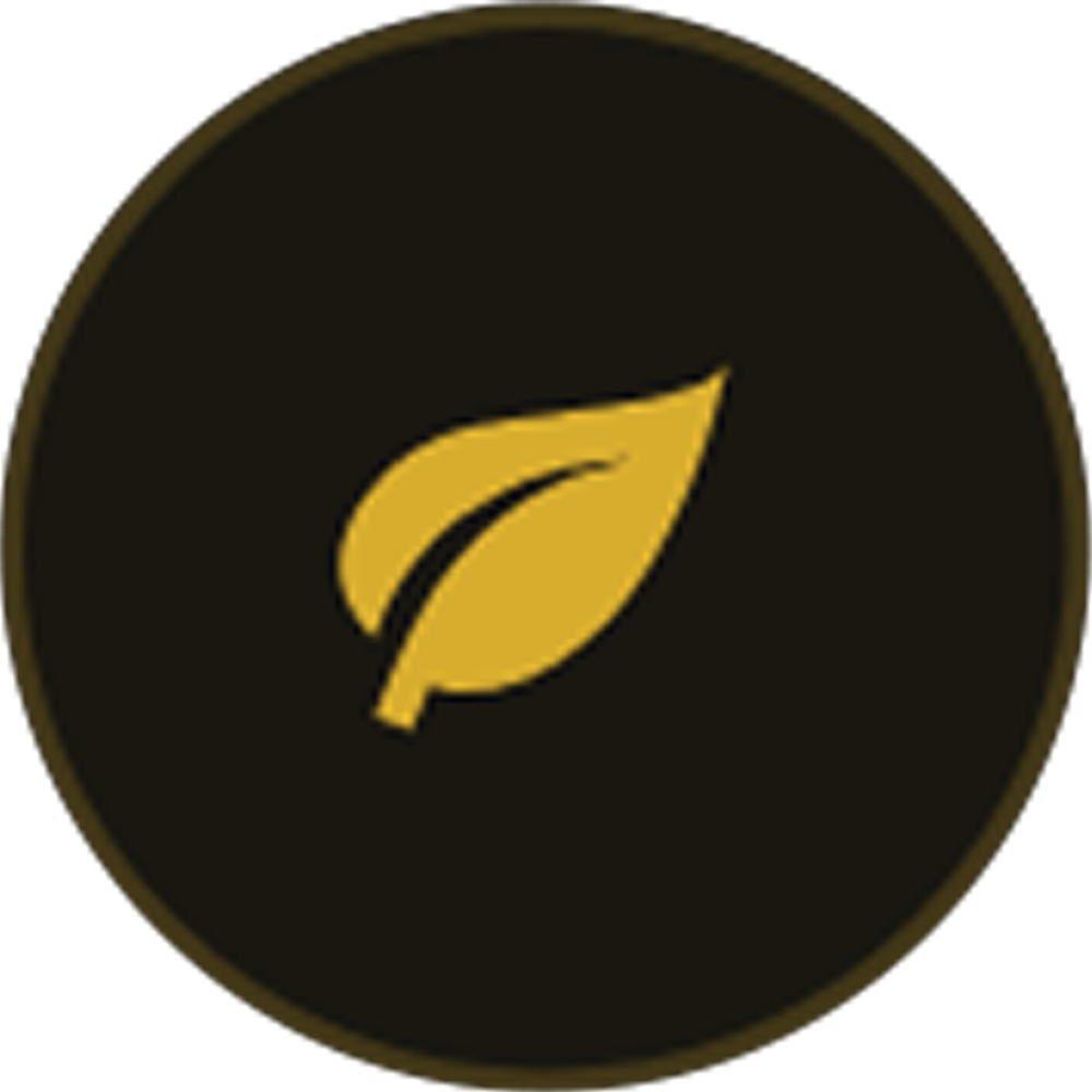 A gold leaf icon inside a black circle representing green premium Mercedes fleet .