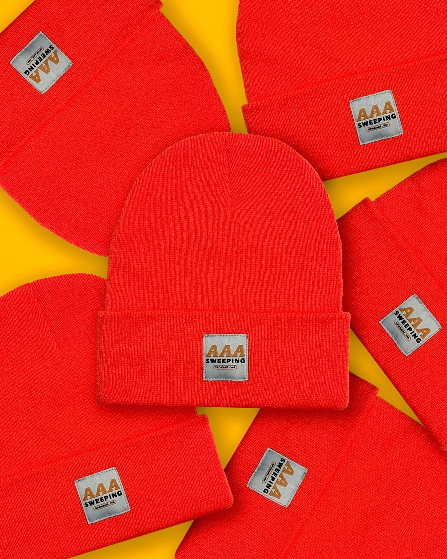 Custom Hi-Vis Beanies with Woven Labels for AAA Sweeping.

#thirdkinddesign #spokanebusiness #spokanedesign #spokane