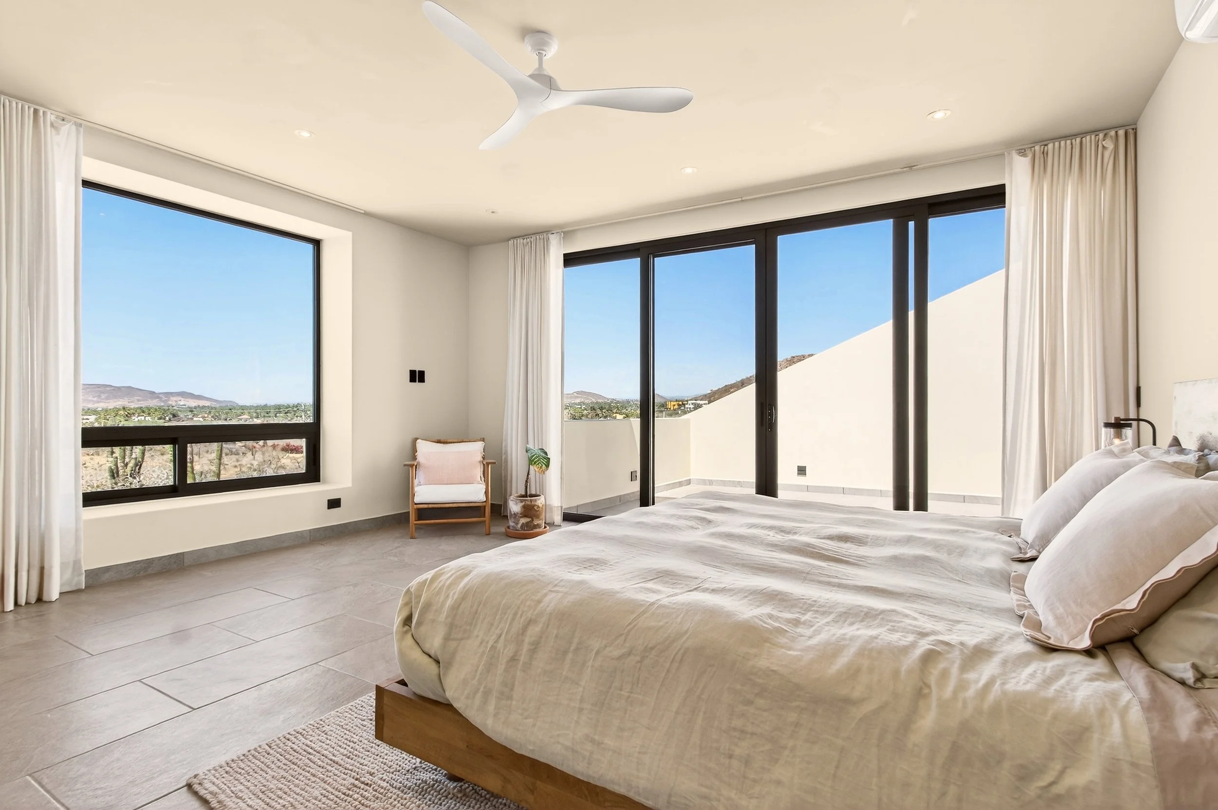 Primary suite at Villa Pacifica with indoor-outdoor connection
