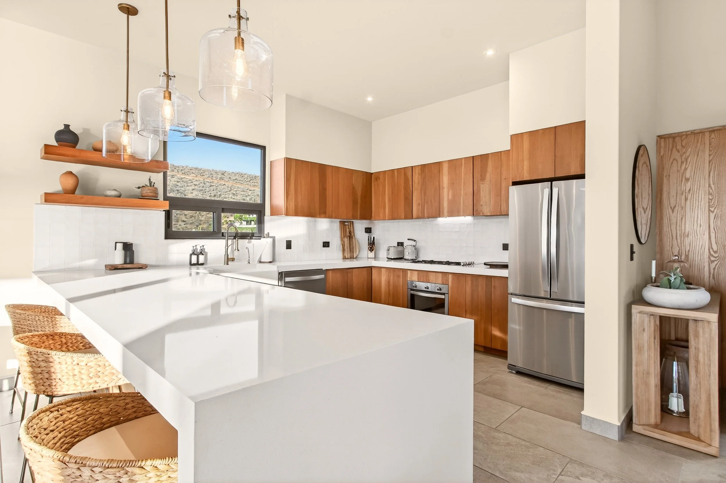 Contemporary Baja kitchen design with natural materials and clean lines