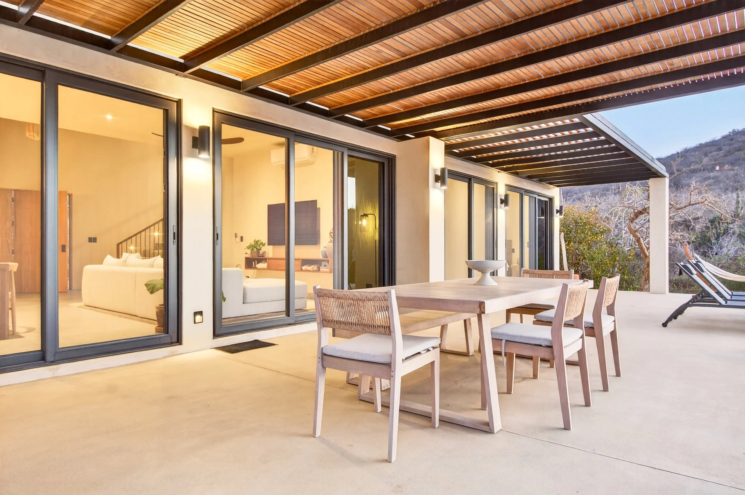 Outdoor terrace at Villa Pacifica with panoramic desert views