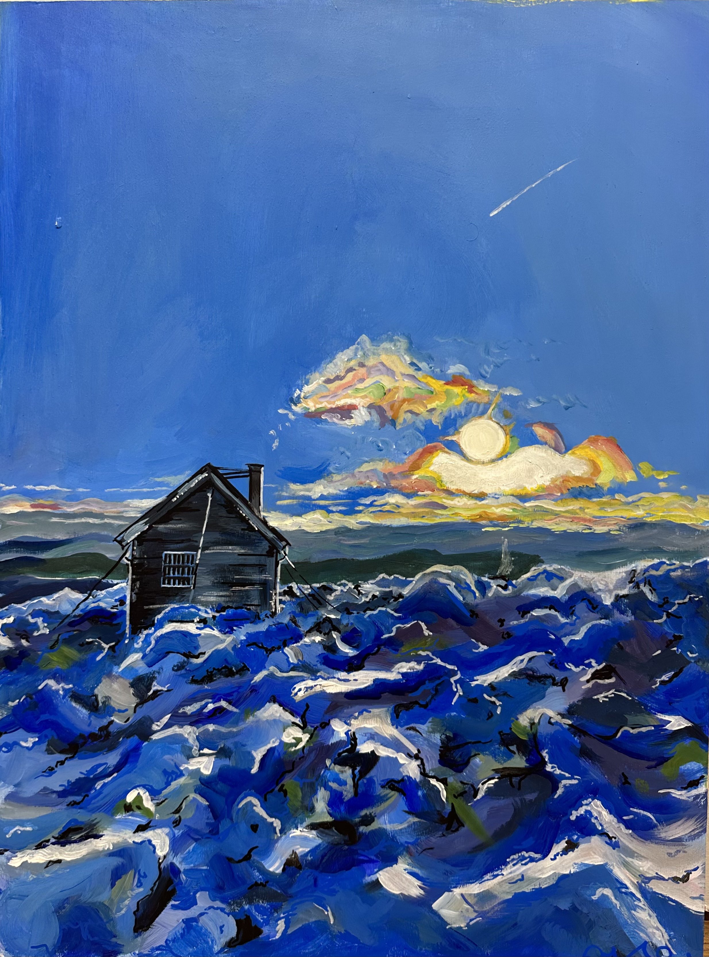 ‘In a Sea of Snow, I Will Guide You Home’ (2024) Acrylic on Plywood. 44 x 41 x 2.4 cm