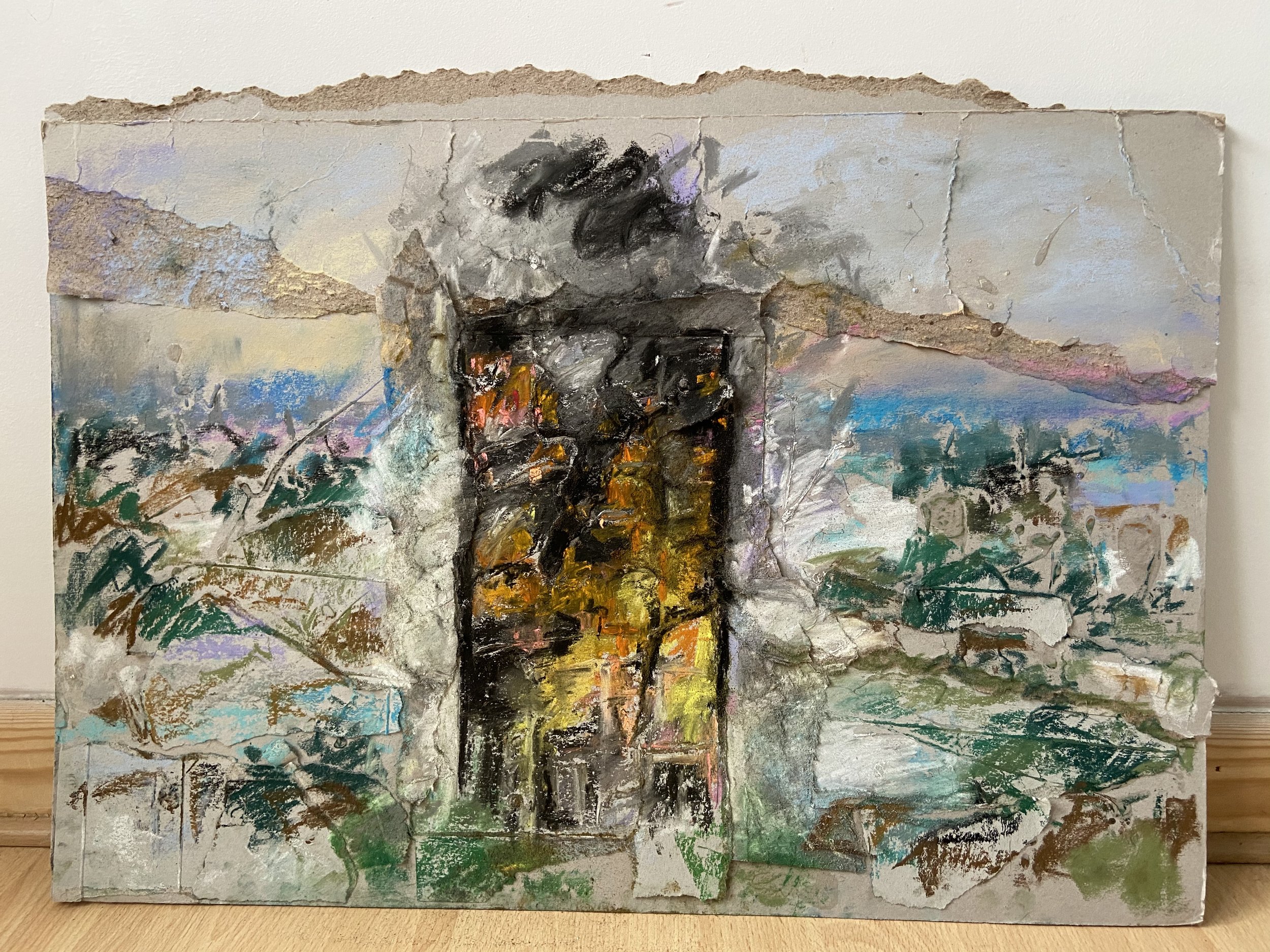 ‘Justice for Grenfell’ (2020) Oil Pastel on Cardboard