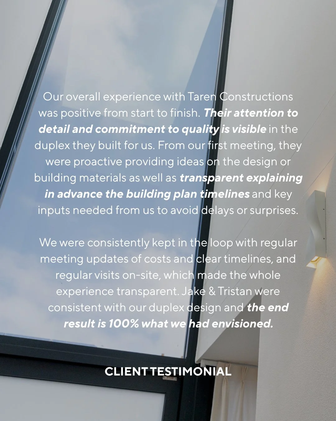 Thank you to our wonderful clients, Pablo and Cynthia, for your generous review. Building your home was truly a highlight for our team, and we're honoured to have been part of your journey.