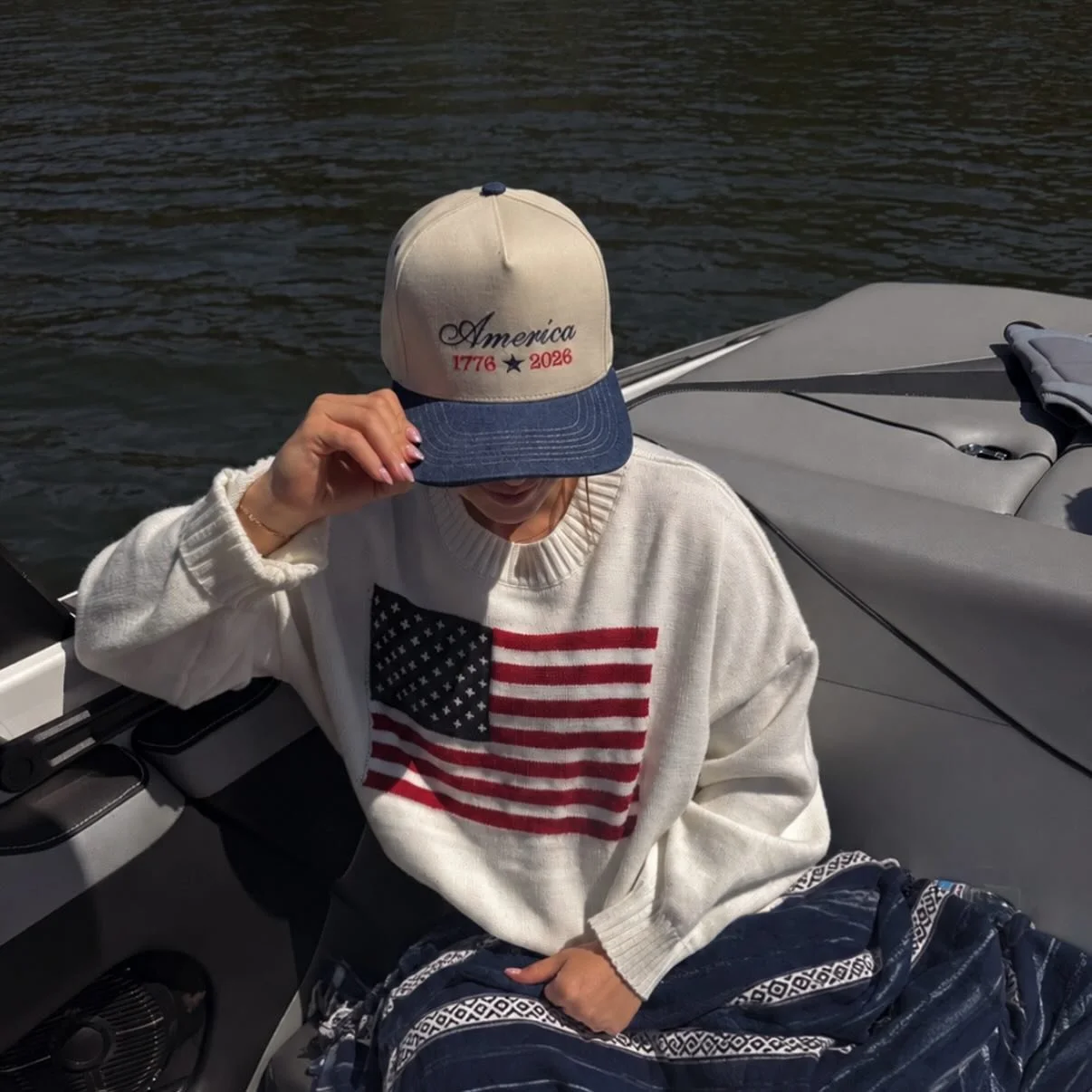 made for boat days &amp; summer nights 🇺🇸⚓️ Check out kaitscollection.com for a great deal😉

#KaitsCollection #LakeDay #TruckerHat #AmericaHat #SmallBusiness