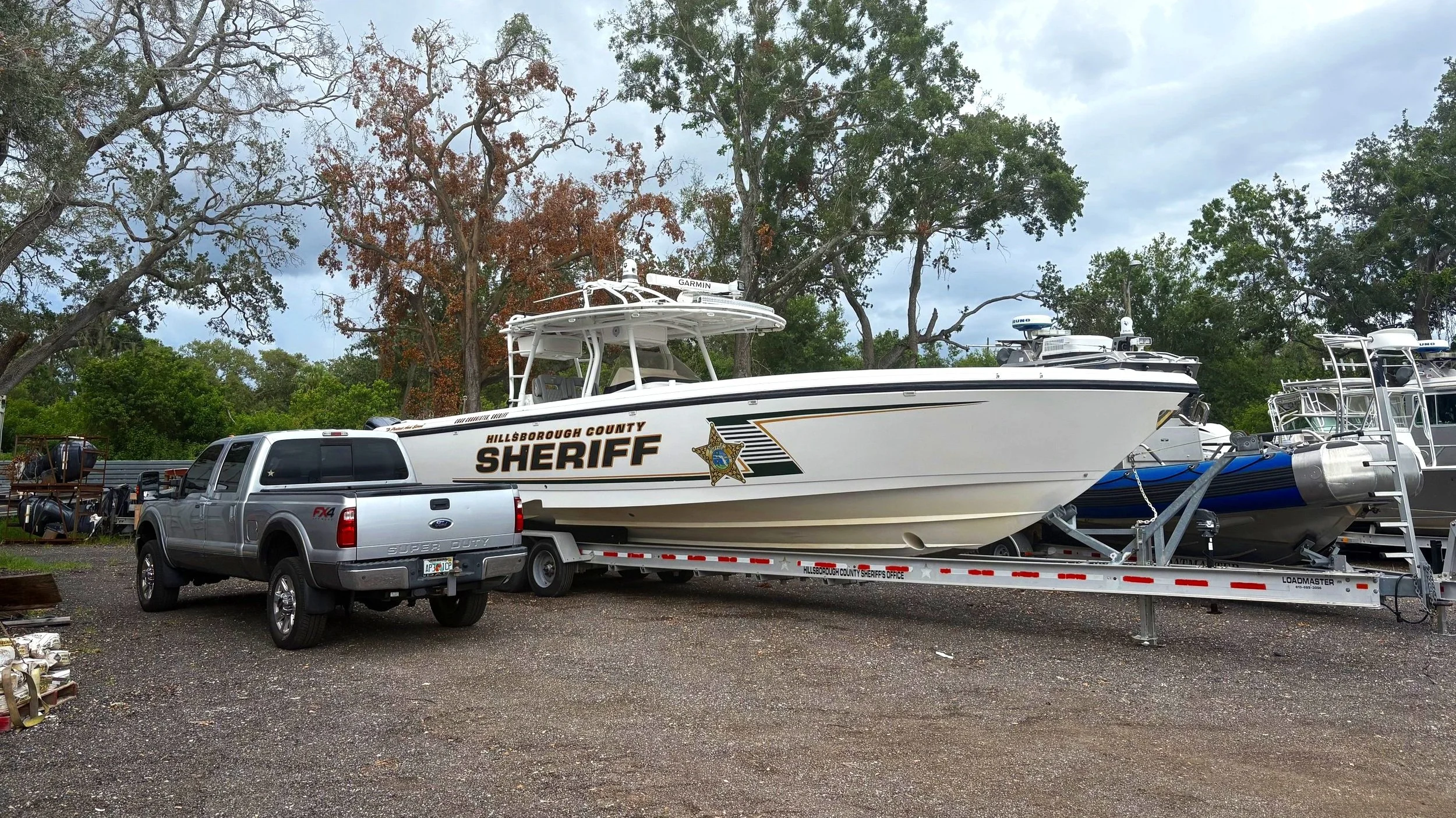 A Hillsborough County sheriff's boat on a trailer