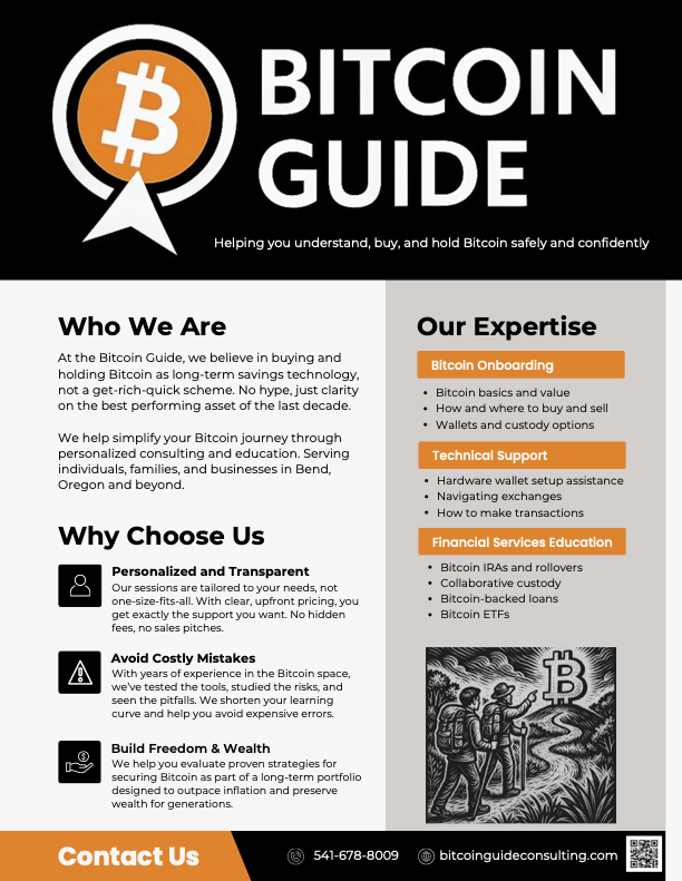 The Bitcoin Guide services flyer