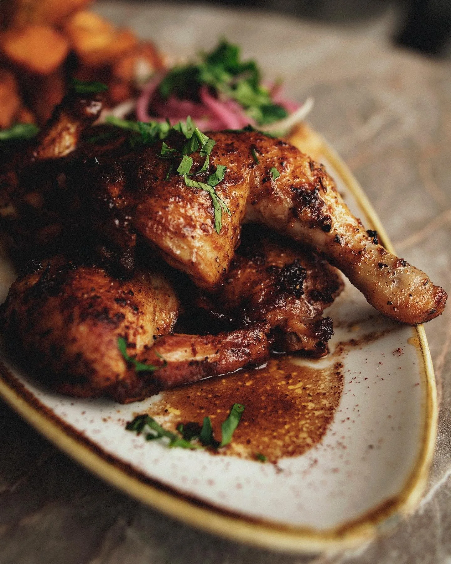 We had an especially attractive flock of Cornish hens land on our doorstep this morning, so what do we do with them? Well, we put them on special, of course! Seasoned thoroughly and roasted to absolute perfection for you! Perfectly juicy and tender,