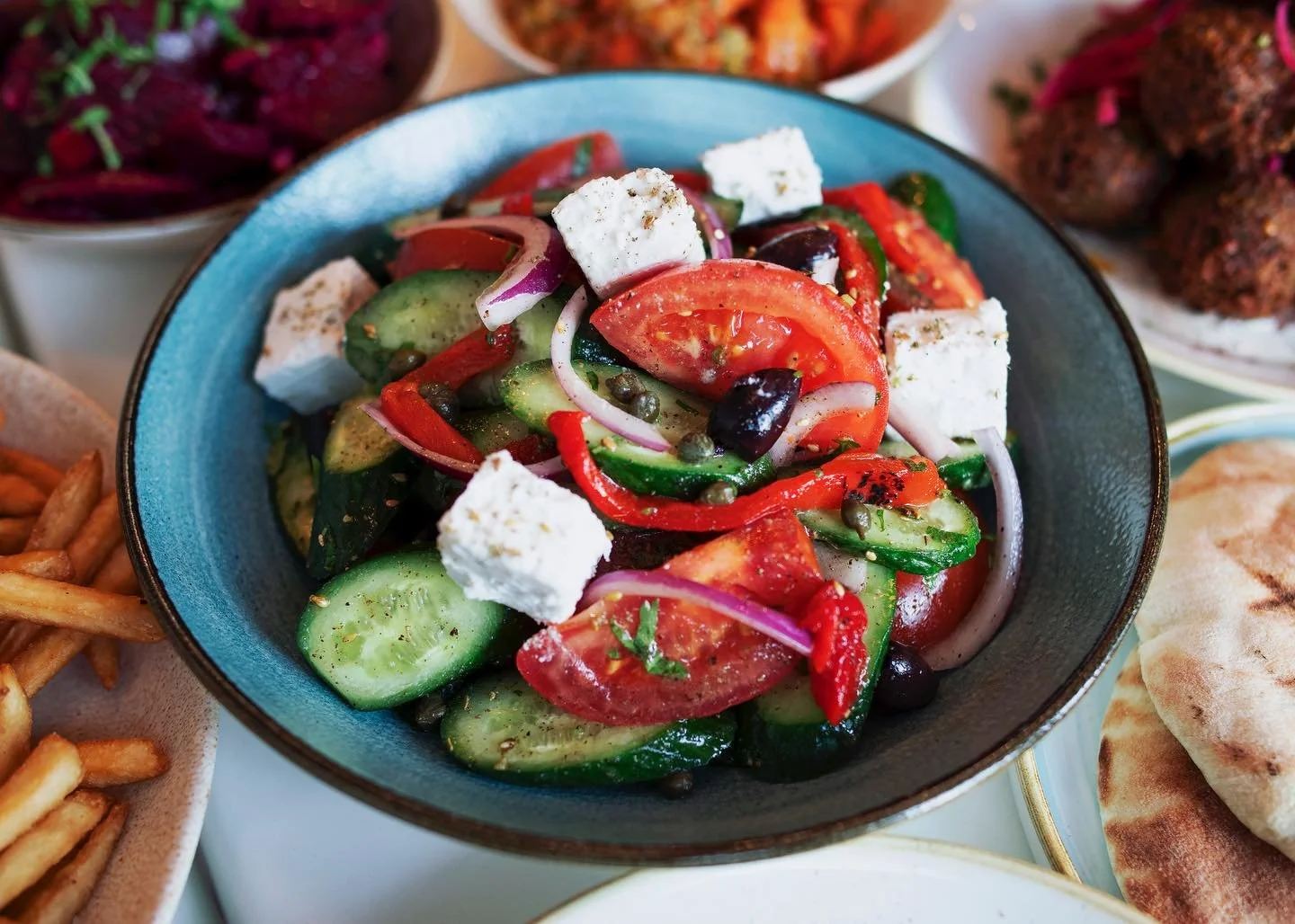 Have you tried our Greek salad? It&rsquo;s as vibrant in taste as it is in looks, bursting with fresh flavours and an array of textures. Great as a main, a side, or to share- come try it today and let it transport you straight to the Mediterranean!

