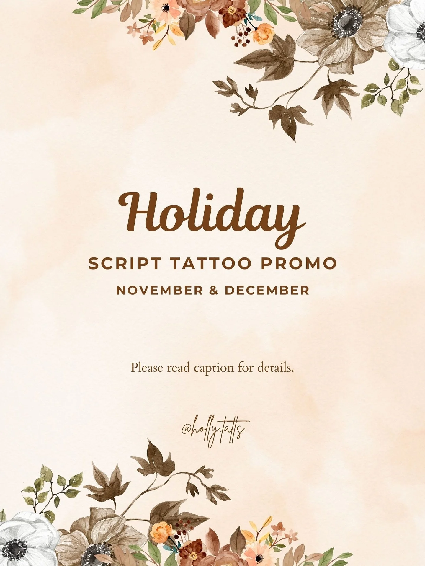 ✨ Holiday Script Tattoo Promo! ✨
Treat yourself (or a loved one) to some fresh ink this season 🦃🎄🎉🎆

🖤 Black or ❤️ Red ink
✍🏼 Custom fonts / handwriting options
💌 1&ndash;4 words | $100&ndash;150
📍 Tacoma, WA | Nov &amp; Dec (Fri &amp; Sats o