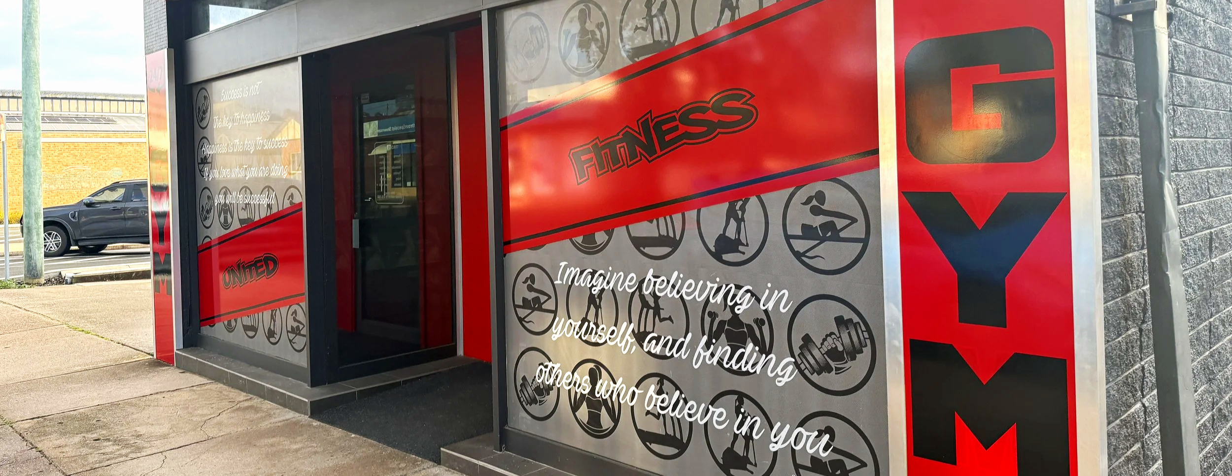 United Fitness Bega, NSW, 2550 with sign writing done by Asgard Window Tinting.