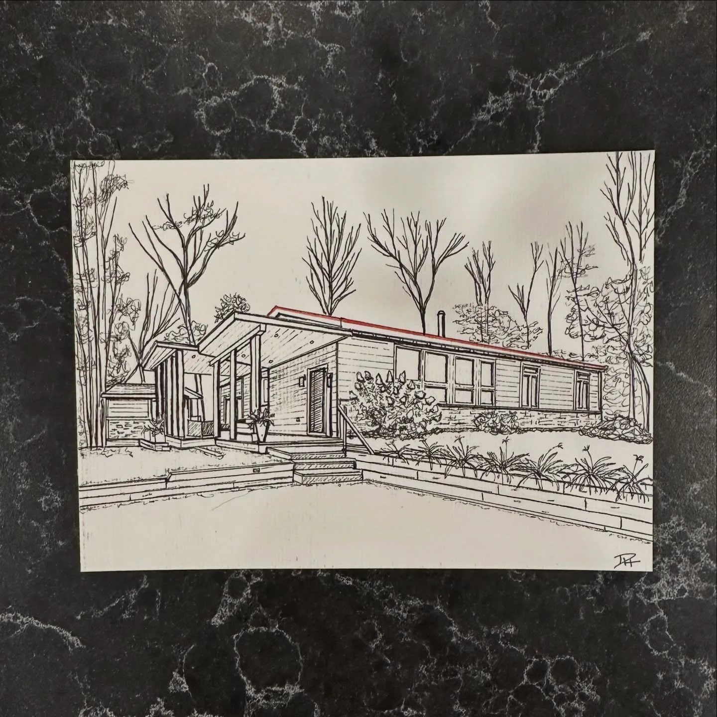 A couple of Cottage commissions 🏡 gifted to loved ones for Christmas. Both 5x7&rdquo; pen on paper drawings. 
The red pen on the roof was to emphasize this cottages&rsquo; signature red roof feature. 

#stratfordon #art #cottage #drawing #artist