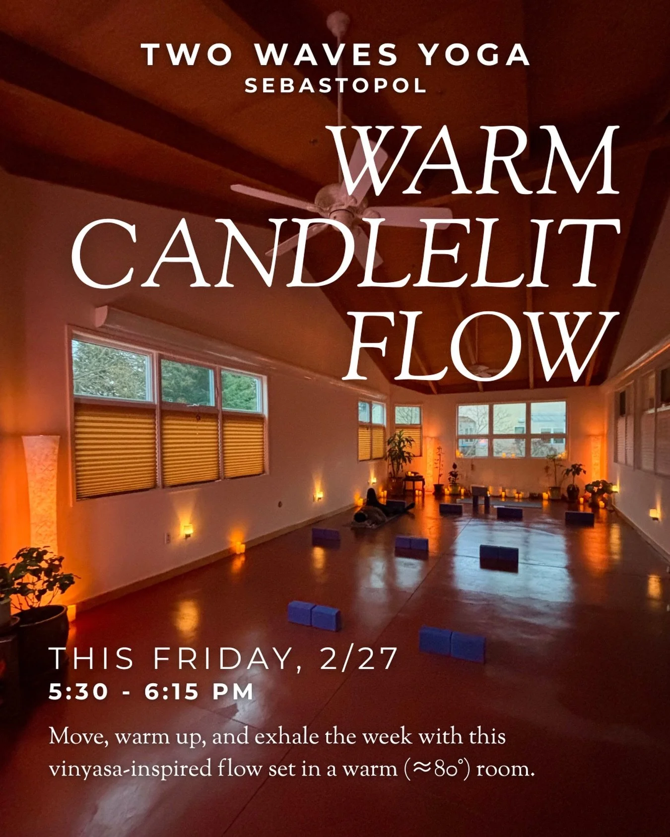 Join us for Warm Candlelit Flow this Friday at 5:30 PM.
A steady vinyasa practice set in an ~80&deg; room to help you move, breathe, and exhale the week.

✨ Book through the link in bio
✨ Or find us on the Mindbody app

New here?
Try our 3-Class Intr