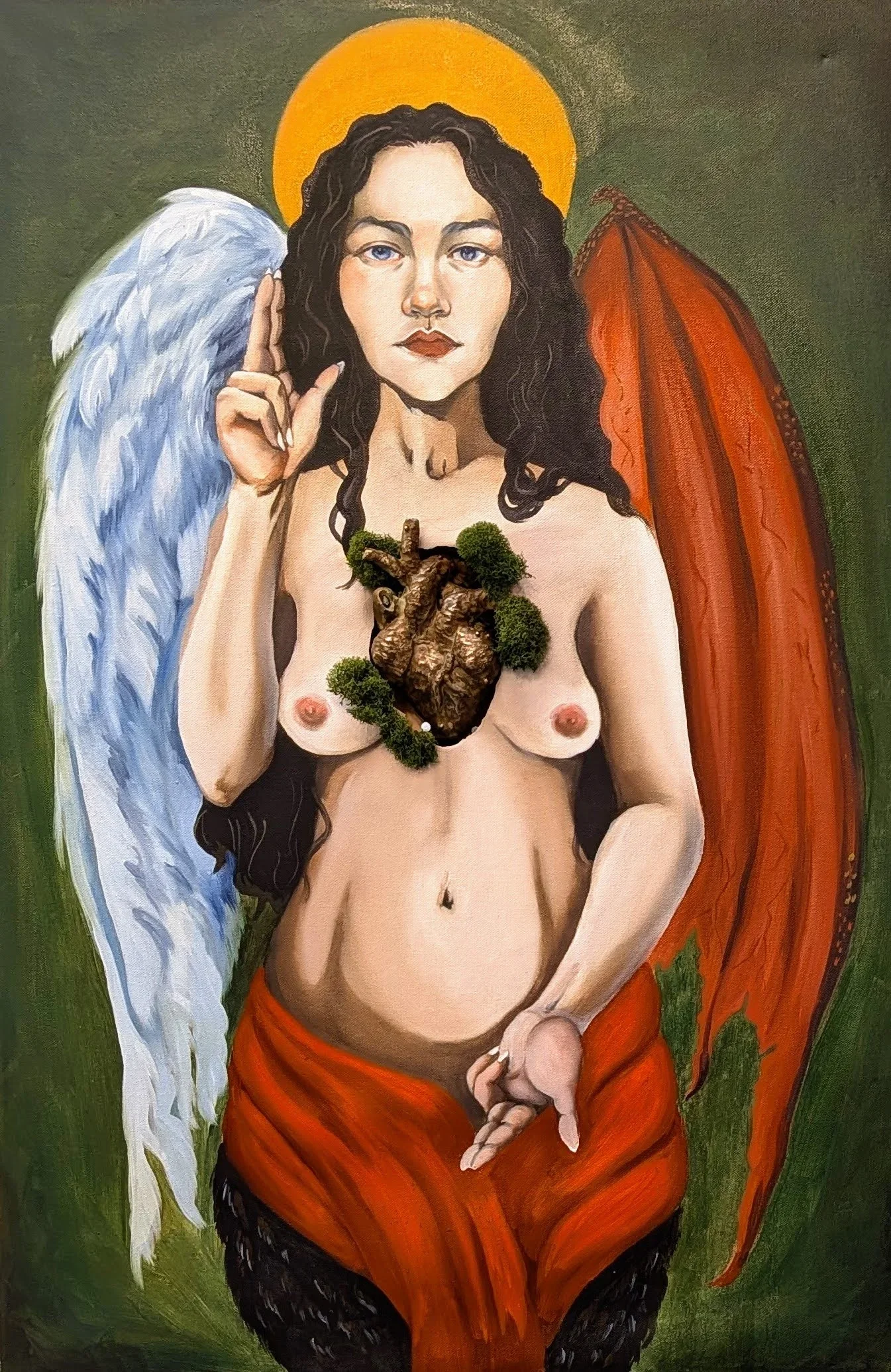 The Carnal Mother, Mixed Media (Oil on Canvas, Bronze and dried moss) 