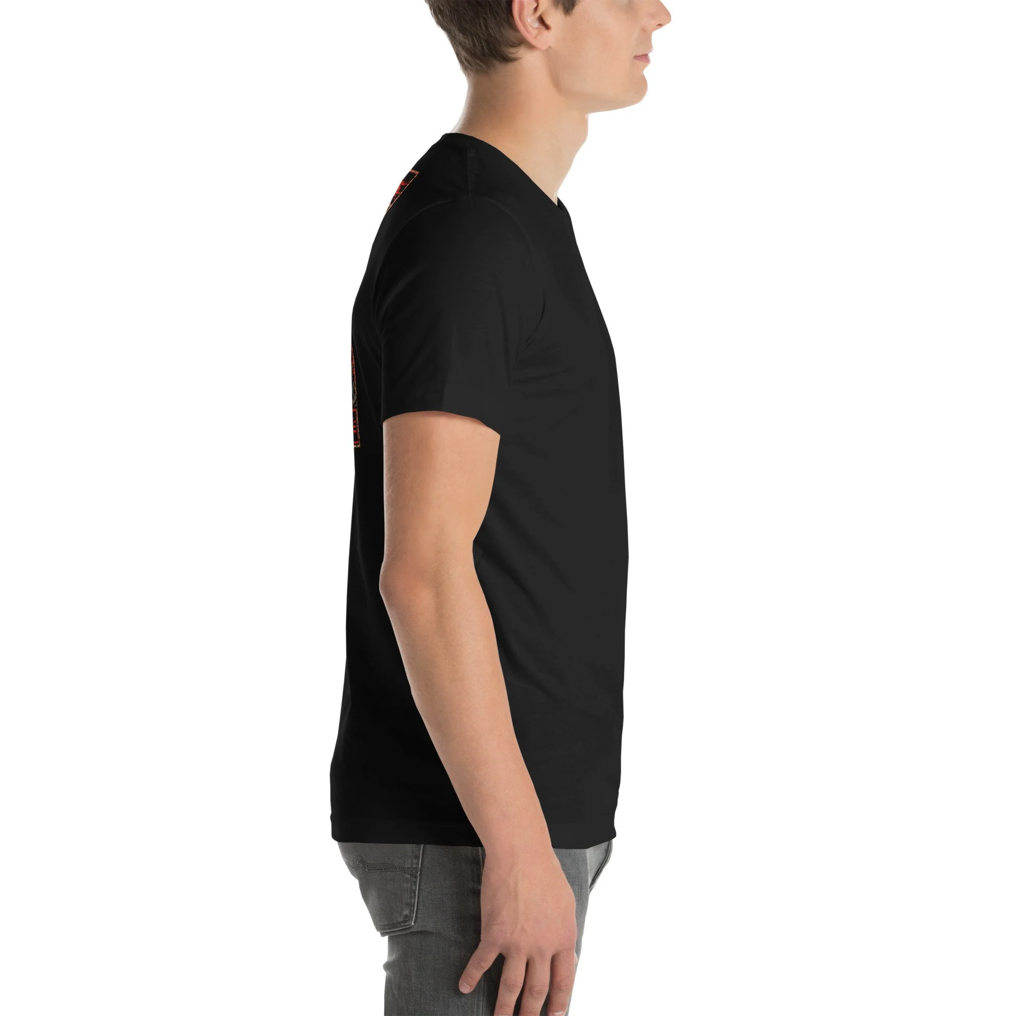 Wilder Racing Camaro Engine T-Shirt, black, left side, worn by a model